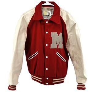Vintage Howe Letterman Varsity Jacket Wool Letter M Snap Colorblock Red 40 M
